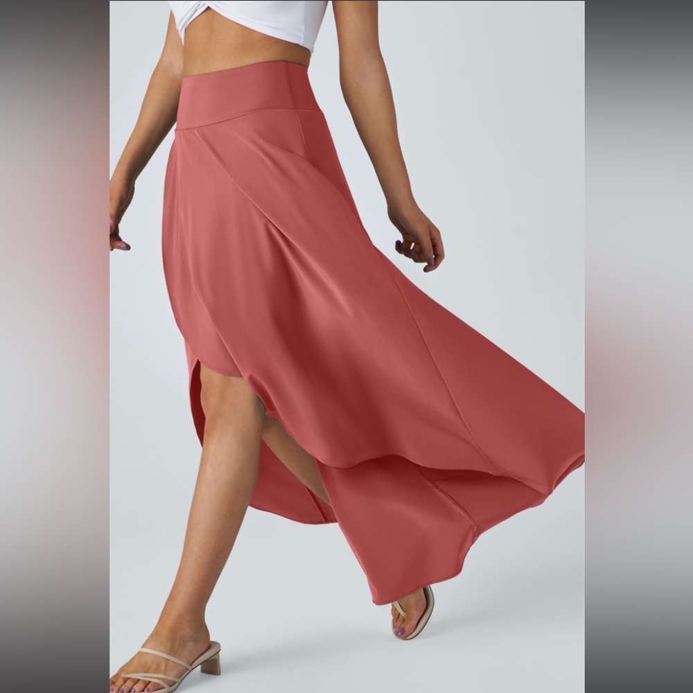 Halara High-Low Ruffle Midi Skirt in Kapok Red , 2 in 1 Quick Dry Casual Skirt
